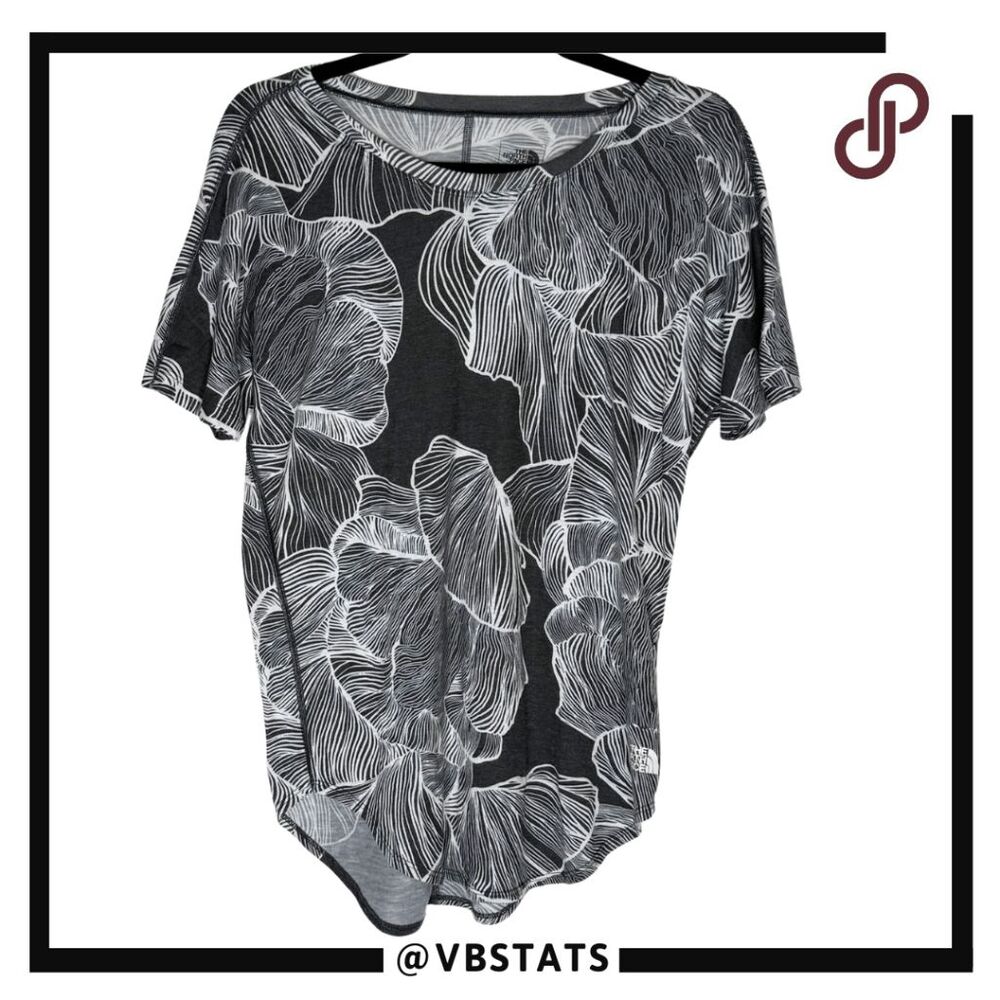 The North Face Women's Short Sleeve Floral Top‎ Blouse Black White Size Small